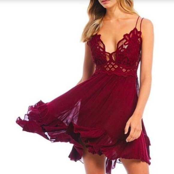 NWT Free People Adella Slip Wine Deep Red S M L - Picture 2 of 12